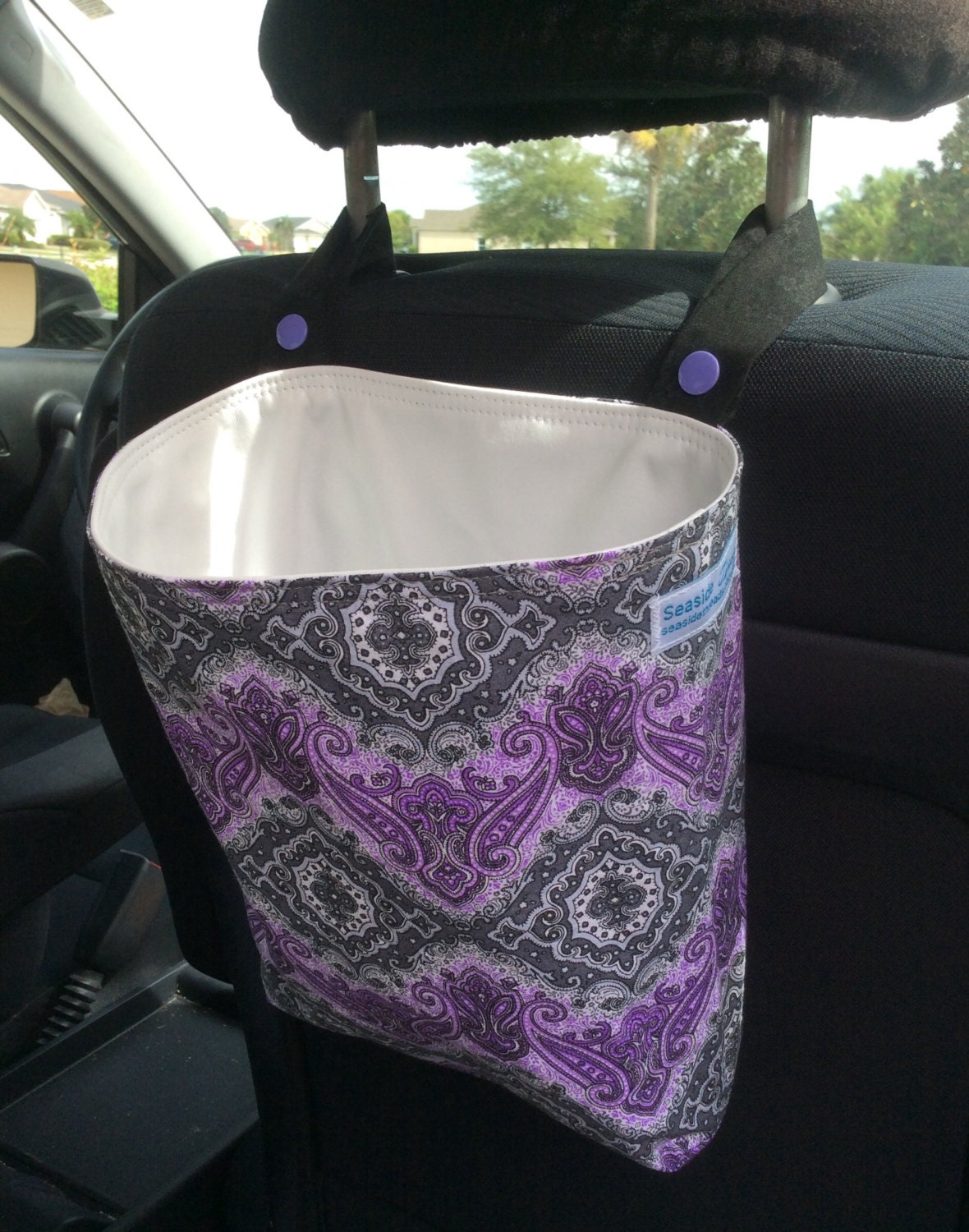 Reusable Hanging Car Trash Bag lavender gray by SeasideThreads