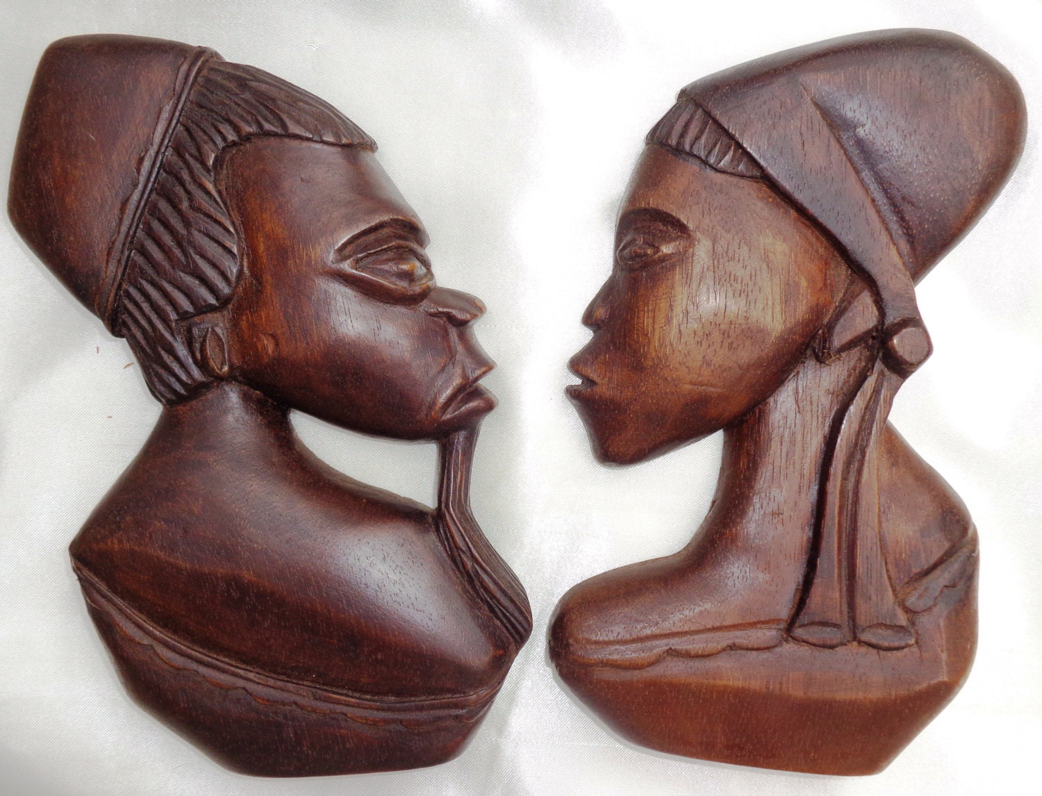 vintage African masks wall decor wood profile man woman wall