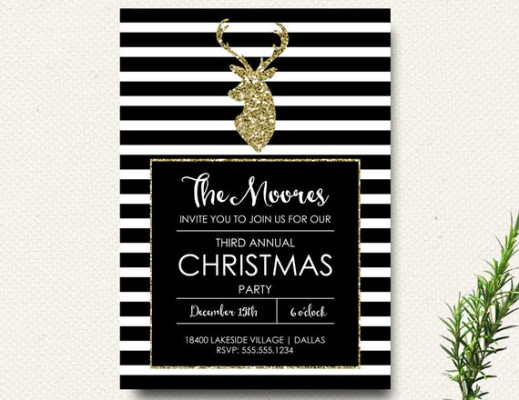 Gold reindeer christmas invitation