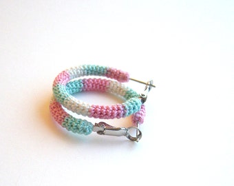 Crochet Tube Small Hoop Earrings Marshmallows Crochet Hoops Pastel Earrings
