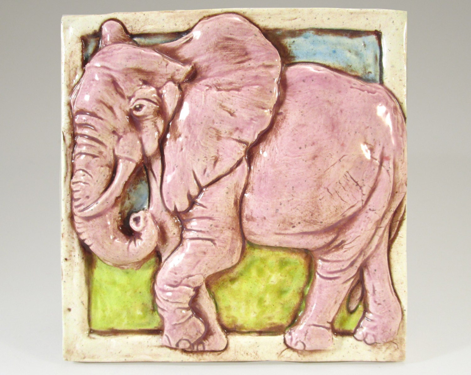 PINK ELEPHANT Ceramic Art Tile Wall Art 4 x 4 Handmade Tile