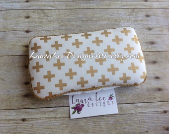 Metallic Gold Remix Crosses Travel Baby Wipe Case, Baby Shower Gift, Monogram Wipe Holder, Plus Signs Wipe Clutch, Personalized Wipecase