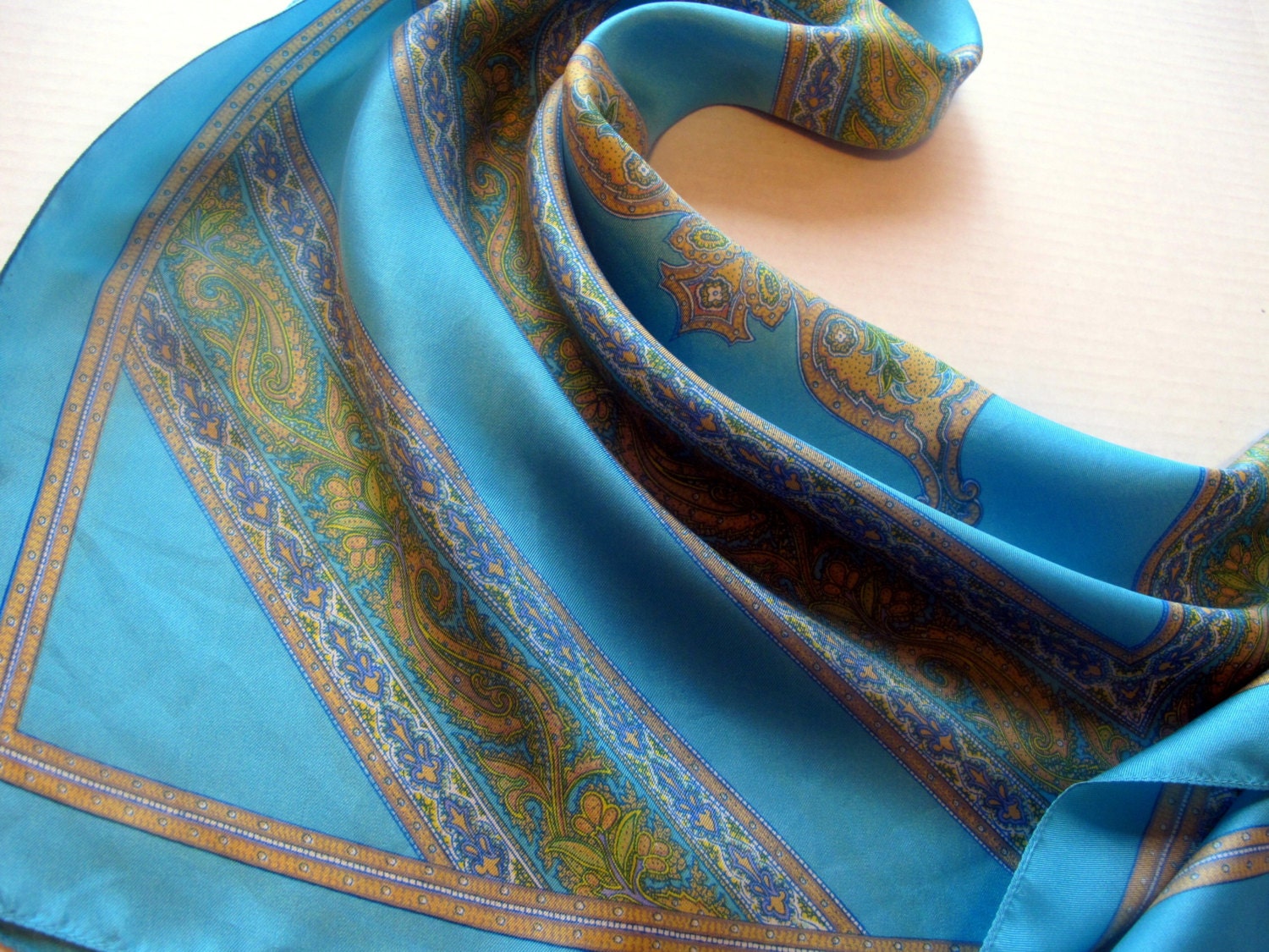 Turquoise Liberty Silk Scarf vintage traditional design gold – Haute Juice