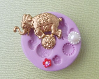 Silicone Circus Elephant Mold Ball Flower DIY Polymer Clay Fondant Resin Wax Cabochon Mold