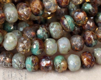5mm x 3mm Czech Glass Picasso Bead Spacer Rondelle Rondell (30) Bohemian Gypsy Luxe Champagne Turquoise Opalite Mix - Central Coast Charms