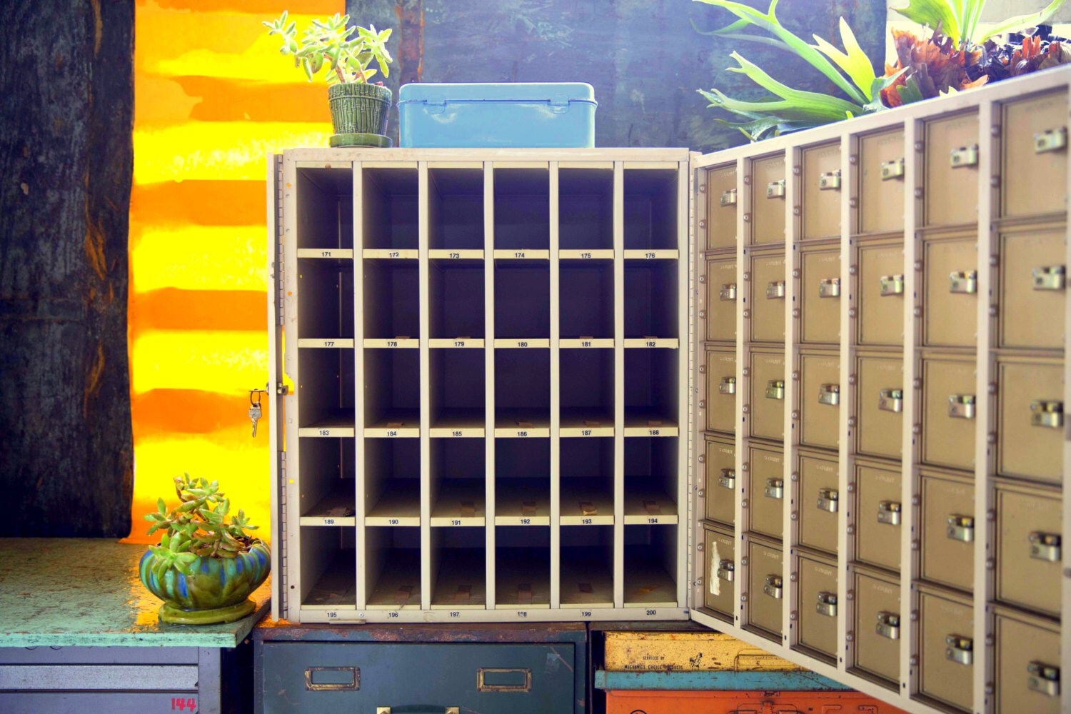 Vintage Post Office Box Mail Industrial Storage Block