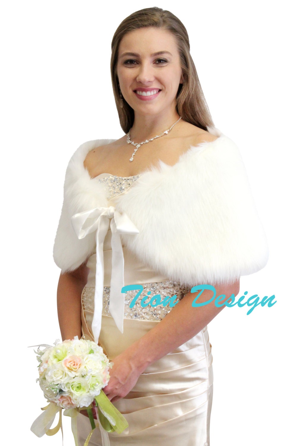 Bridal Faux Fur Shawl For Brides Ivory bridal wraps by TionDesign