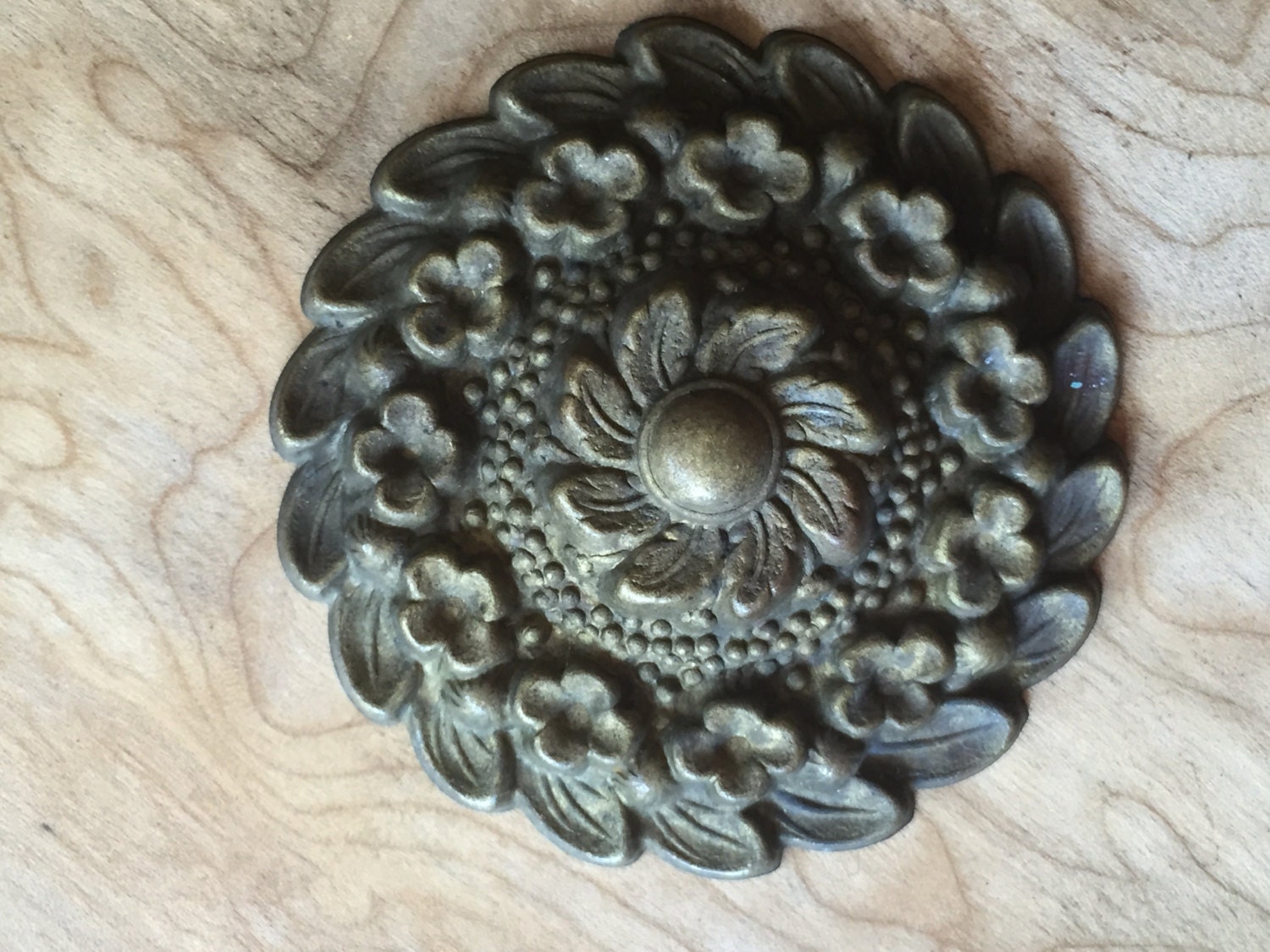 Vintage Stamped Brass Furniture Embellishment Applique Old Metal