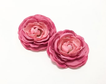2 Jumbo Pink Artificial Ranunculus Flowers - 4 Inches - Artificial Flowers, Silk Flowers, DIY Wedding, Flower Crown, Hair Accessories, Hat