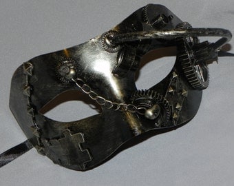 Pewter and Black Mask with Steampunk Detailing - Steampunk Mask