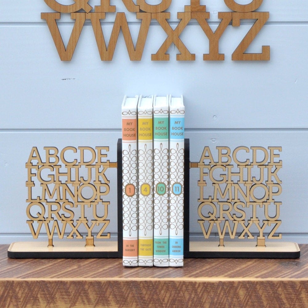 Wooden Alphabet Bookend Kids Children ABC Letters Nursery