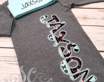 Baby Boy Coming Home Outfit - Newborn Sleeper - Baby Boy Name Gown - Aztec Baby Clothes - Unique Baby Shower Gift - Custom Baby Outfit