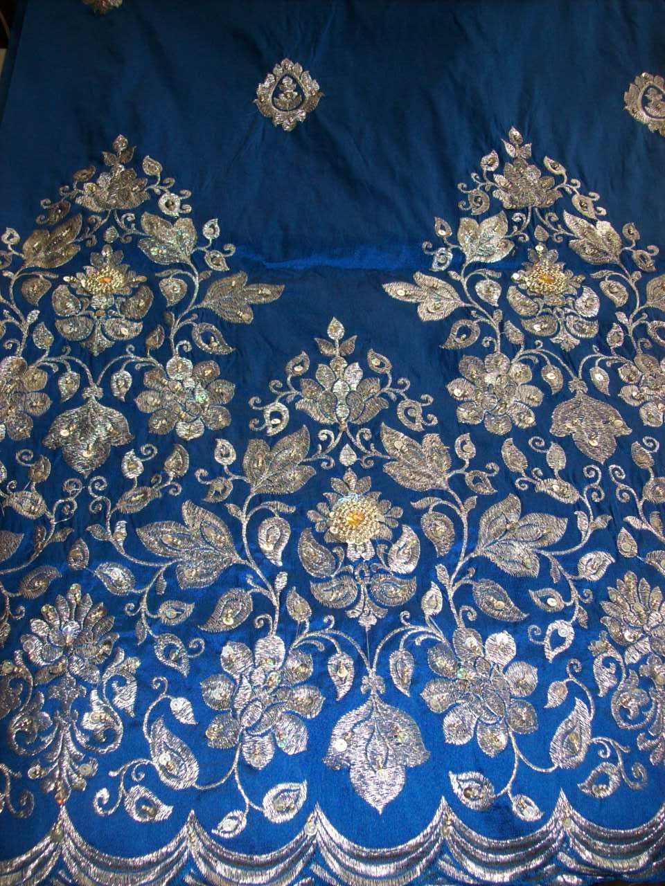 Royal Blue Silk Embroidery African fabric 5 by tambocollection