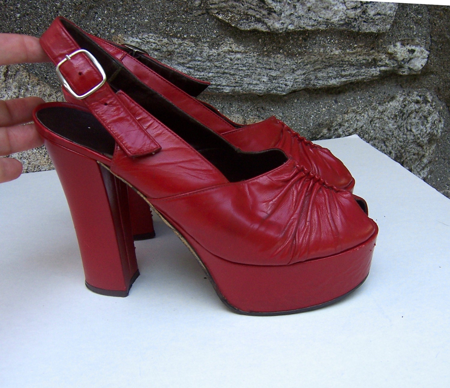 1970s red leather platforms platform shoes 70s platforms