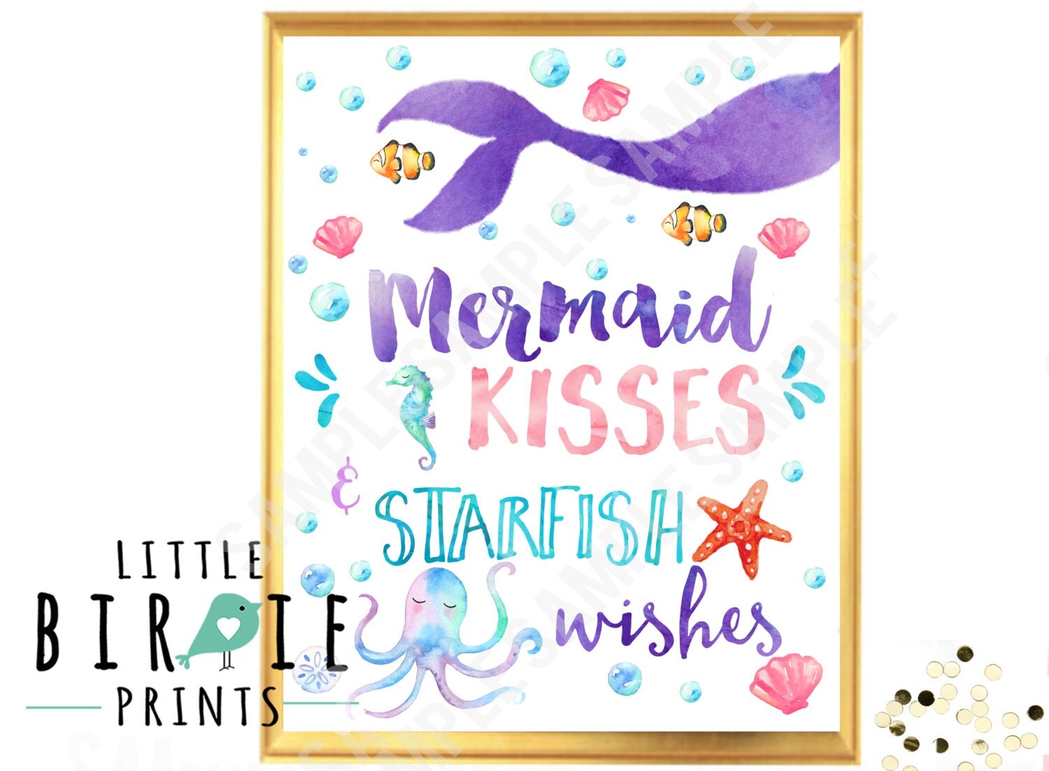 Download MERMAID PARTY SIGN Mermaid Kisses and Starfish Wishes