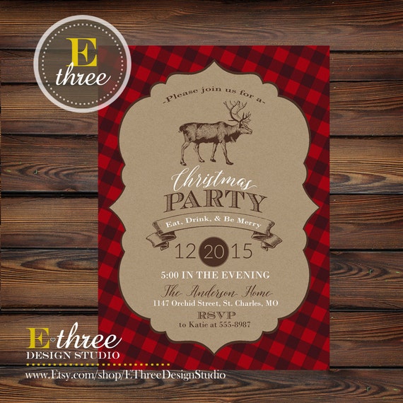 Rustic Christmas Party Invitations 1