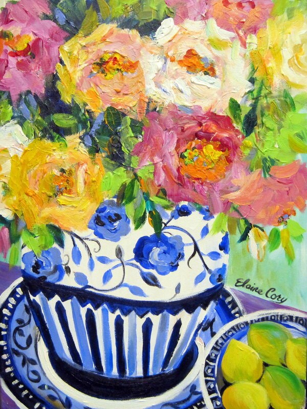 Delf Blue Vase Still Life Painting 18 x 24 Original Painting