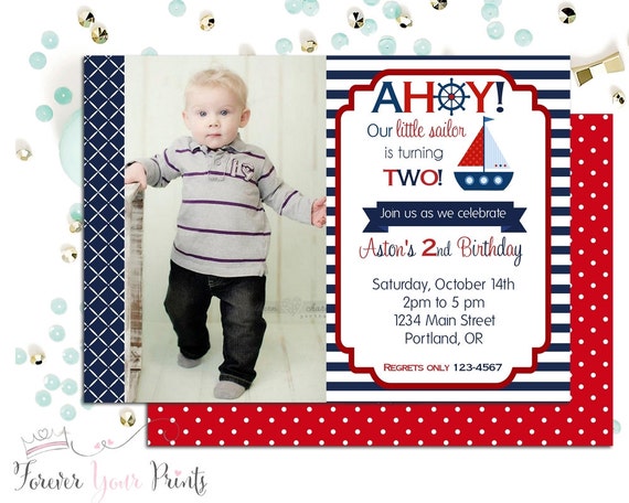 Nautical Sailboat Birthday Invitation, Nautical Party Invitation, Sailboat Invitation, Nautical Invite, Sailboat Birthday, 1st Birthday Il_570xn