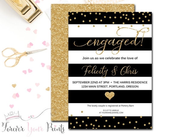 Engagement Invitation, Engagement Party Invitation, Bridal Shower Invitation, Wedding Shower Invitation, Gold Glitter, Wedding Shower Il_570xn