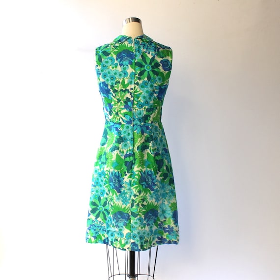 1950s Floral Silk Dress // Blue & Green Short Vintage Dress