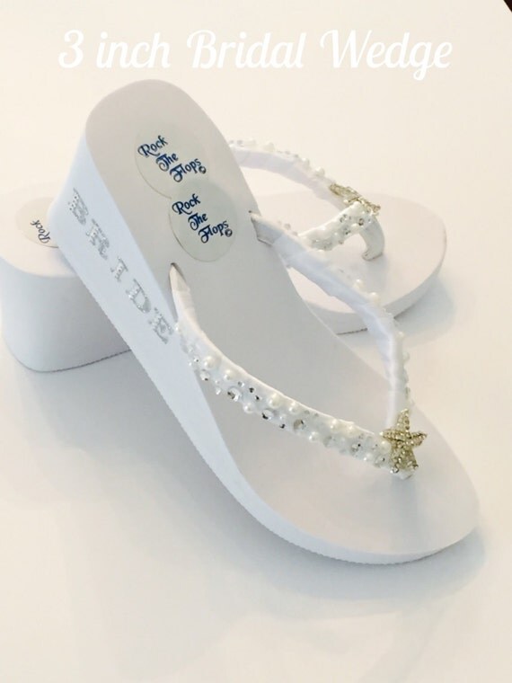 White Wedding Flip Flops/Wedges.35 inch Bride Flip Flops. White