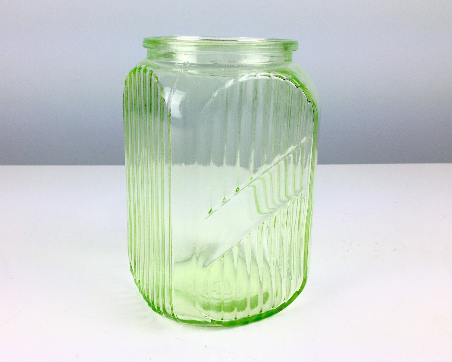 Antique Uranium Glass Large Canister Vintage Depression Glass