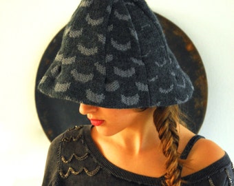 knitted hat SMILLA, beanie, wool, grey, dotted