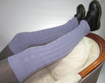 Thigh High Leg Warmers Over Knee Socks Purple Lavender Knit Boot Sock A1362