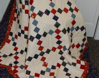 Irish Chain Patchwork Quilt, Woodland Summer, Hand Quilted Throw