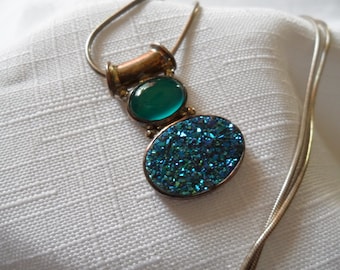 Vintage Teal Drusy Sterling Silver Necklace