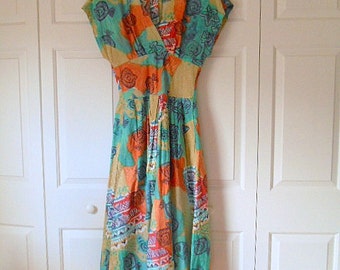 Vintage 80's cotton India block print Dress