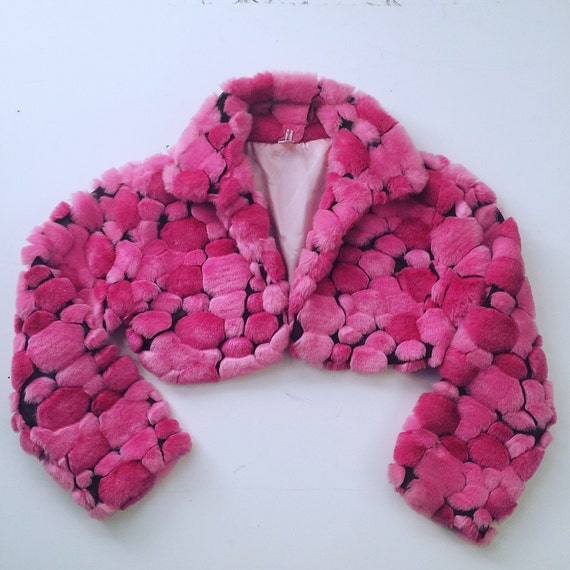 90's Hot Pink Bubble Fur Cropped Jacket ML