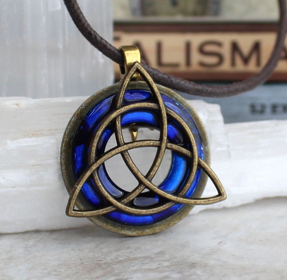 royal blue triquetra necklace mens jewelry celtic by NatureWithYou