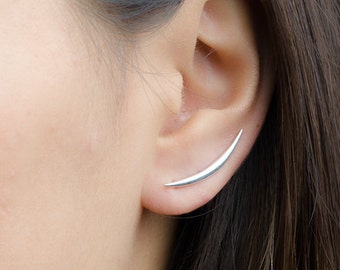Crescent Moon Ear Climbers, Sterling Silver, Gold Plated, Moon Ear Cuff, Moon Phase Pin Earrings, Ear Crawlers, Minimal Lunaijewelry, ECF019