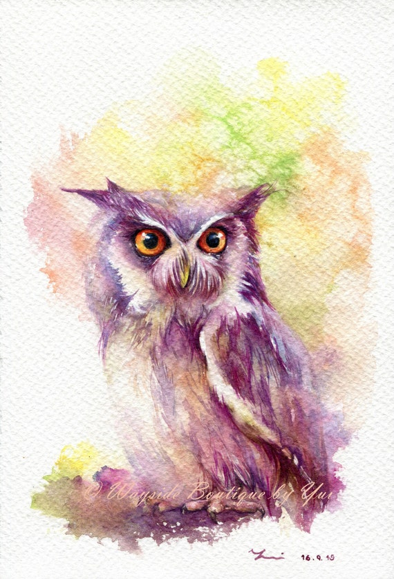 PRINT Owl Watercolor painting 7.5 x 11