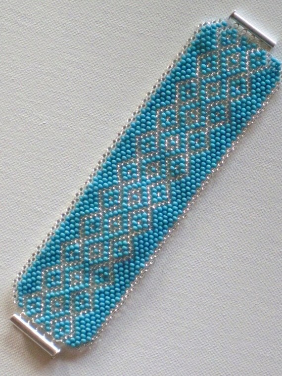 Bead weaving bracelet Turquoise Silver Beaded Bracelet