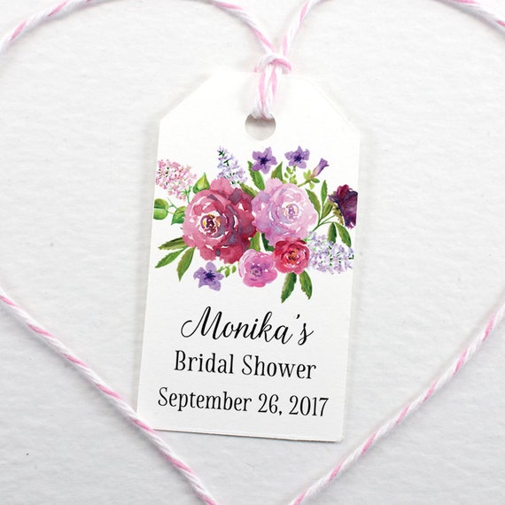 Bridal Shower Favor Tag, Personalized Wedding Tags, Watercolor Bouquet ...