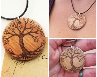 Wooden Pendant, Pyrography on wood, Pyrography Jewellery, Rustic natural jewellery, tree of life, personalised jewellery, tree pendant