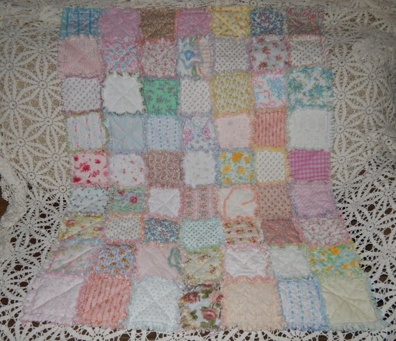 shabby cottage chic baby blanket rag quilt vintage chenille shabby cottage chic baby blanket rag quilt vintage chenille