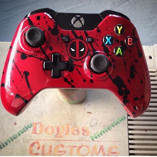 Custom deadpool theme black splash xbox one controller