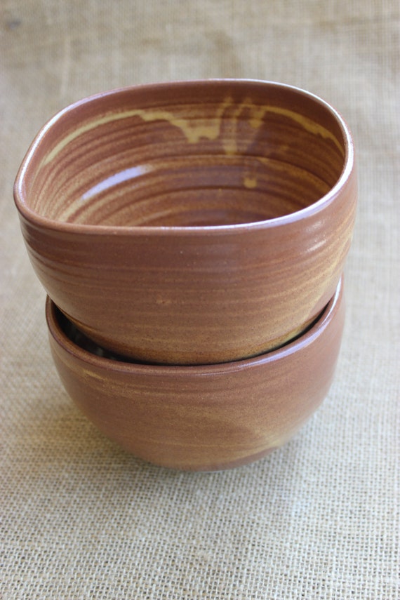 Unique salad bowls Square pottery bowls set of 2 by AudPottery