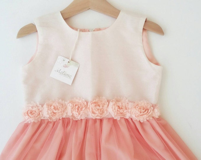 Peach Party Dress, Little girl Silk Party Dress, Elegant Tutu dress for Little girls, Toddler Peach party dresses