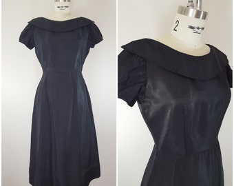 Vintage 1950s Dress / Teena Paige / Little Black Dress / Tafetta Dress / XS