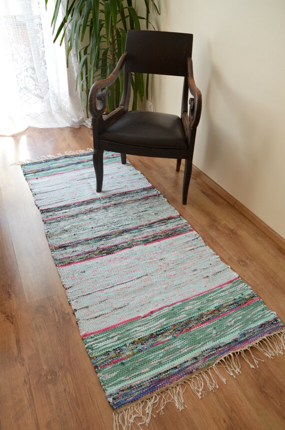 Handmade Floor Runner Rag Rug MultiColored Reused Fabric