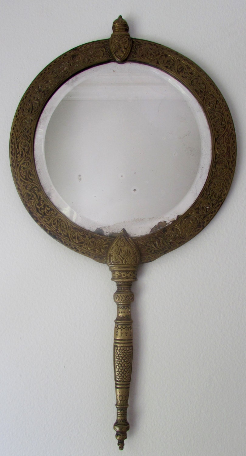Ornate Brass Vanity Hand Mirror or Wall Mirror