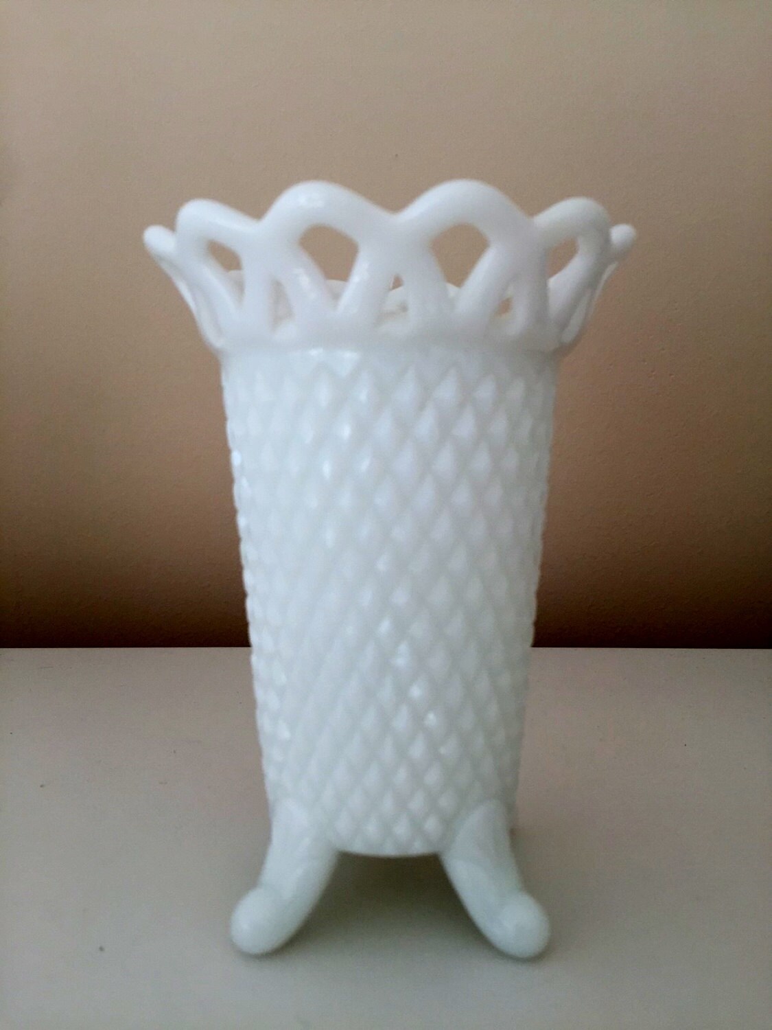 Imperial Glass Lace Edge Milk Glass Vase 0797