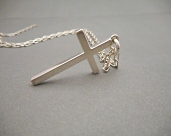 Mens Cross necklace silver, Cross jewelry, Cross necklace, Mens silver necklace, Sterling Silver Thick Cross charm, Cross Sterling silver