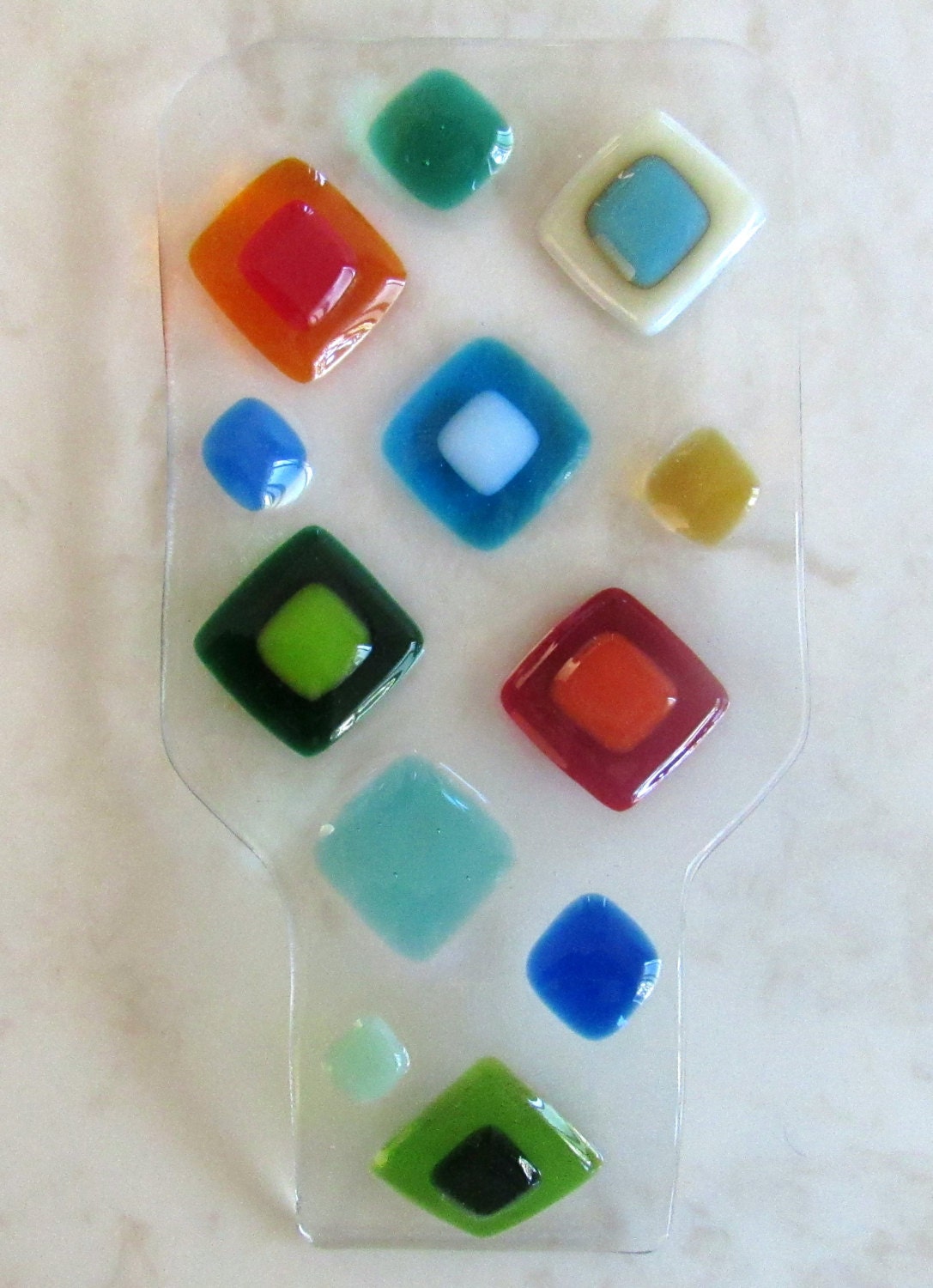 Fused Glass Spoon Rest Bright Colorful Glass by Shakufdesign