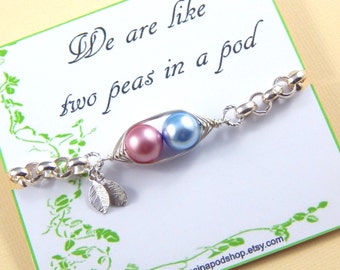 Two Peas In A Pod Silver Bracelet, Best Friends Bracelet - Personalized Hand stamped Bracelet