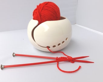 Knitting Yarn Bowl | Handmade Ceramic | Yarn Bowl and Knitting Accessories | Snow White Ceramic Glaze | handmade in my Charleston, SC studio